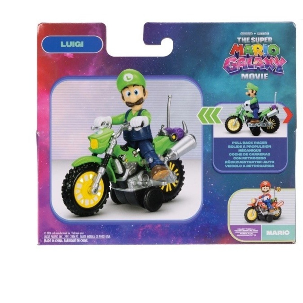 Jakks Pacific Mario Bros. Movie Luigi 2.5" Figure with Pull Back Motorcycle New
